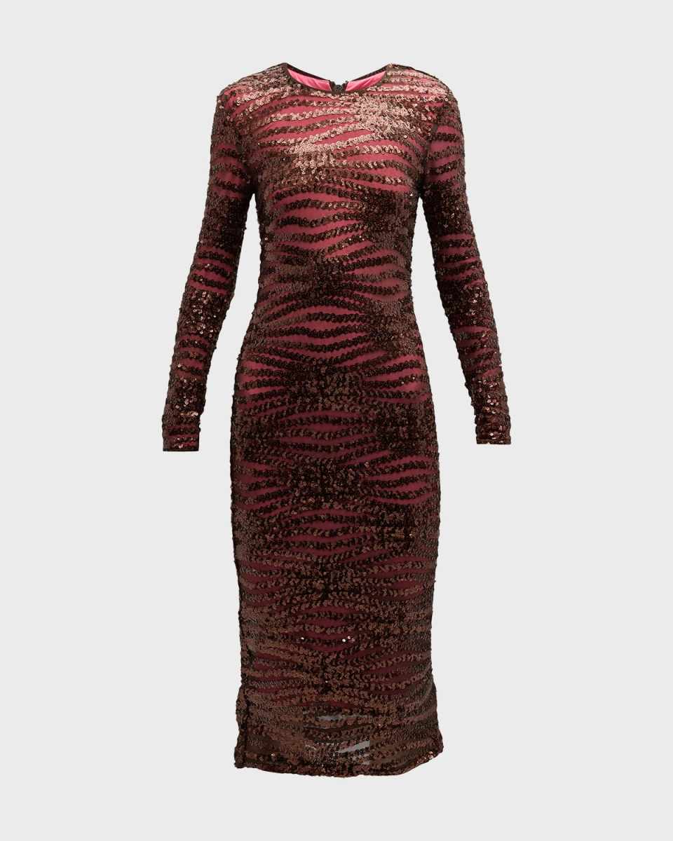 Kate Express Sequin Long-Sleeve Midi Dress